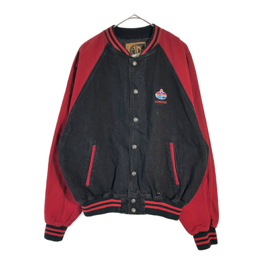 90年代 カナダ製 International DENIM AMOCO アモコ スタジアムジャケット 企業ロゴ バイカラー(メンズ L)中古 古着 X6488