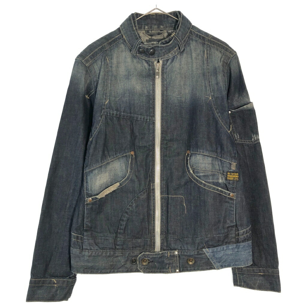 G-STAR RAW ジースターロウ デニムライダースジャケット Y2K ブルー(メンズ L)中古 古着 X6663