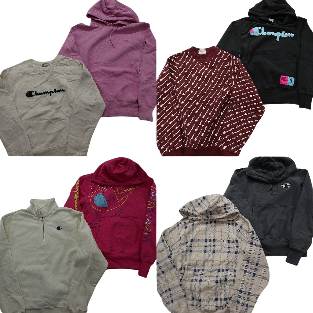 古着卸 まとめ売り チャンピオン Champion リバースウィーブ スウェット 8枚セット (メンズ XS /S ) チェック柄 ブラック 中古 古着 NE0772