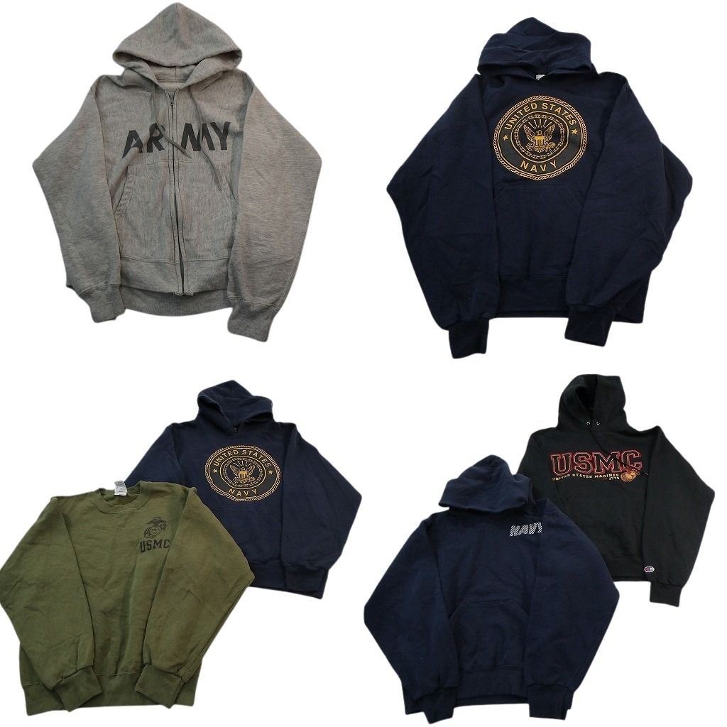 古着卸 まとめ売り USミリタリー 実物民間MIX スウェット 6枚セット (メンズ XS /S ) ARMY NAVY USMC 中古 古着 NE0852