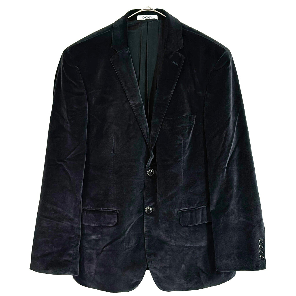 00年代 DKNY ダナキャランニューヨーク ベロアテーラードジャケット ブラック(メンズ 44)中古 古着 X6841 6,105円