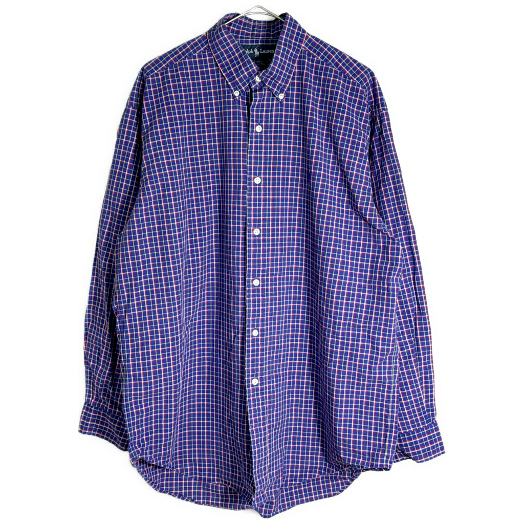 RALPH LAUREN ラルフローレン BLAKE ボタンダウン 長袖シャツ チェック パープル(メンズ M)中古 古着 X6860