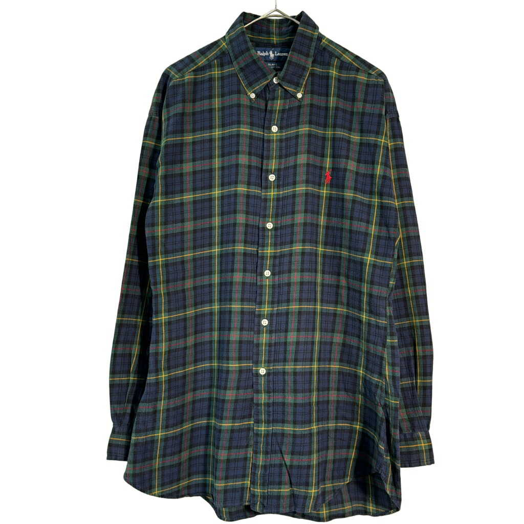 Polo by Ralph Lauren ポロ ラルフローレン BLAKE ボタンダウン 長袖シャツ チェック グリーン(メンズ L)中古 古着 X6872