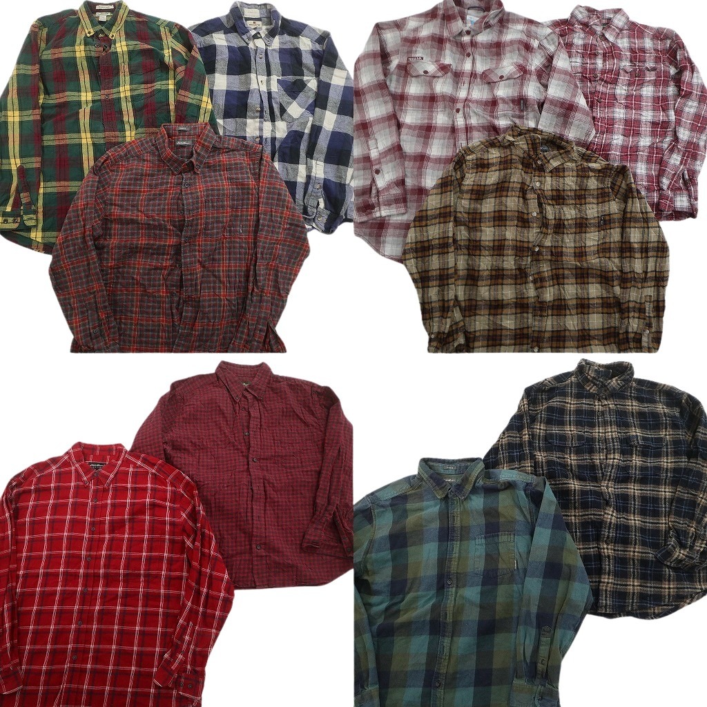 古着卸 アウトドアブランドMIX ネルシャツ 10枚セット (メンズ L /XL ) エルエルビーン コロンビア ティンバーランド 中古 古着 NE0985