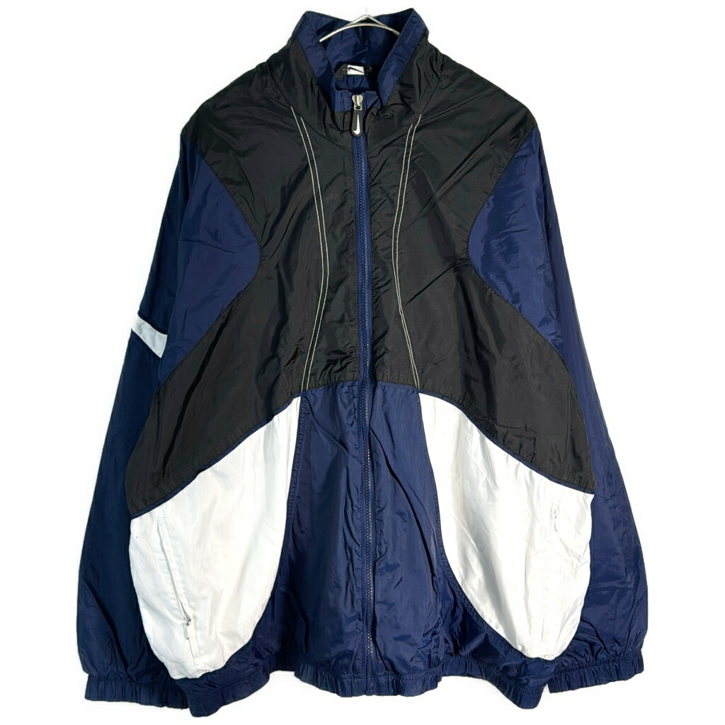 90年代 NIKE ナイキ ナイロンジャケット スポーツ ネイビー(メンズ XL)中古 古着 X6982