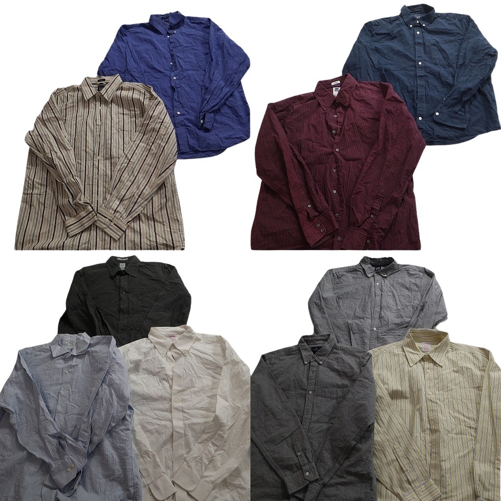 古着卸 まとめ売り ブランドMIX 長袖シャツ 10枚セット (メンズ XL ) GAP ブルックス アメリカンイーグル 中古 古着 NE1087