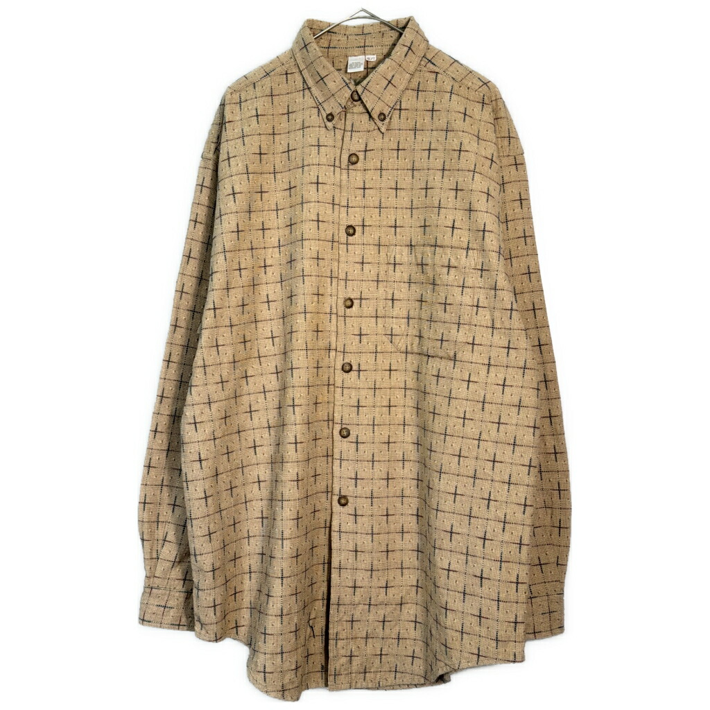 90年代 THE TERRITORY AHEAD ザ テリトリー アヘッド ボタンダウン 長袖シャツ 総柄 ベージュ(メンズ XL)中古 古着 X7091