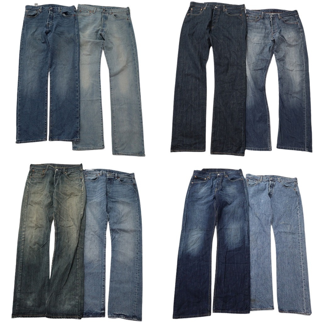 古着卸 まとめ売り リーバイス 501 デニム パンツ 8枚セット (メンズ 33 ) インディゴブルー フェード アメカジ 中古 古着 NE1200