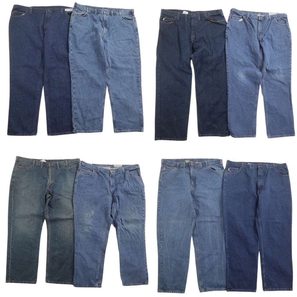 古着卸 まとめ売り カーハート Carhartt デニム パンツ 8枚セット (メンズ 50 /48 /46 /44 ) インディゴブルー フェード 中古 古着 NE1208