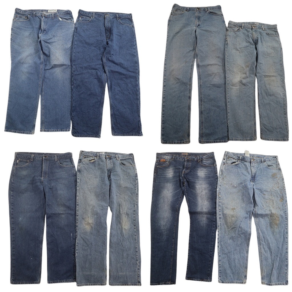 古着卸 まとめ売り カーハート Carhartt デニム パンツ 8枚セット (メンズ 40 /38 ) グランジ フェード インディゴブルー 中古 古着 NE1211
