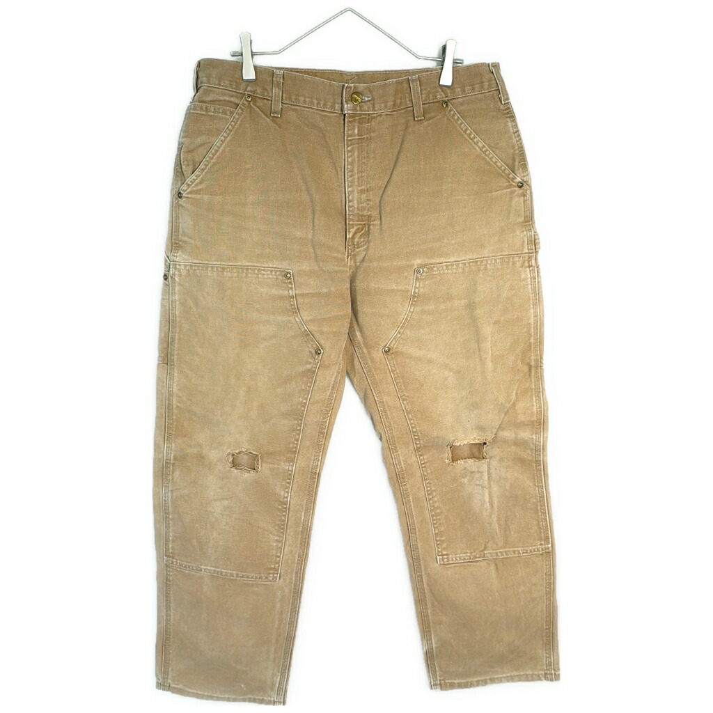 90年代 Carhartt カーハート ダック ダブルニー ペインターパンツ ブラウン(メンズ W36 L30)中古 古着 X7241