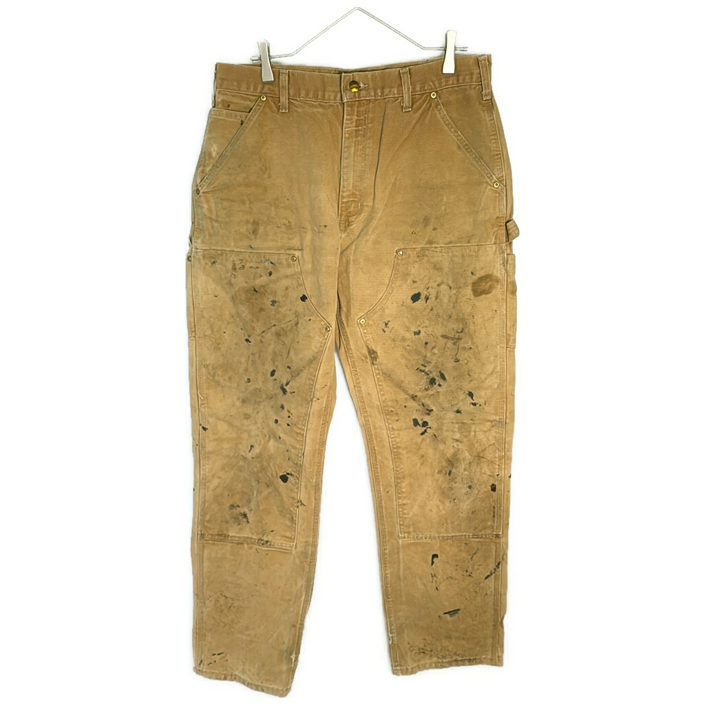 90年代 Carhartt カーハート ダック ダブルニー ペインターパンツ ライトブラウン(メンズ W34)中古 古着 X7251