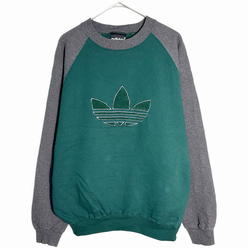 90年代 adidas アディダス ロゴ スウェット スポーツ バイカラー グリーン(メンズ M)中古 古着 X7405