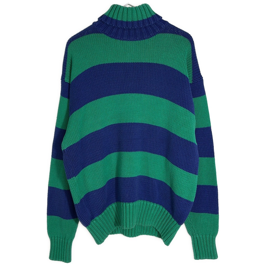 90年代 GAP ギャップ タートルネック コットンニットセーター オールドギャップ ファットボーダー グリーン(メンズ M)中古 古着 X7429