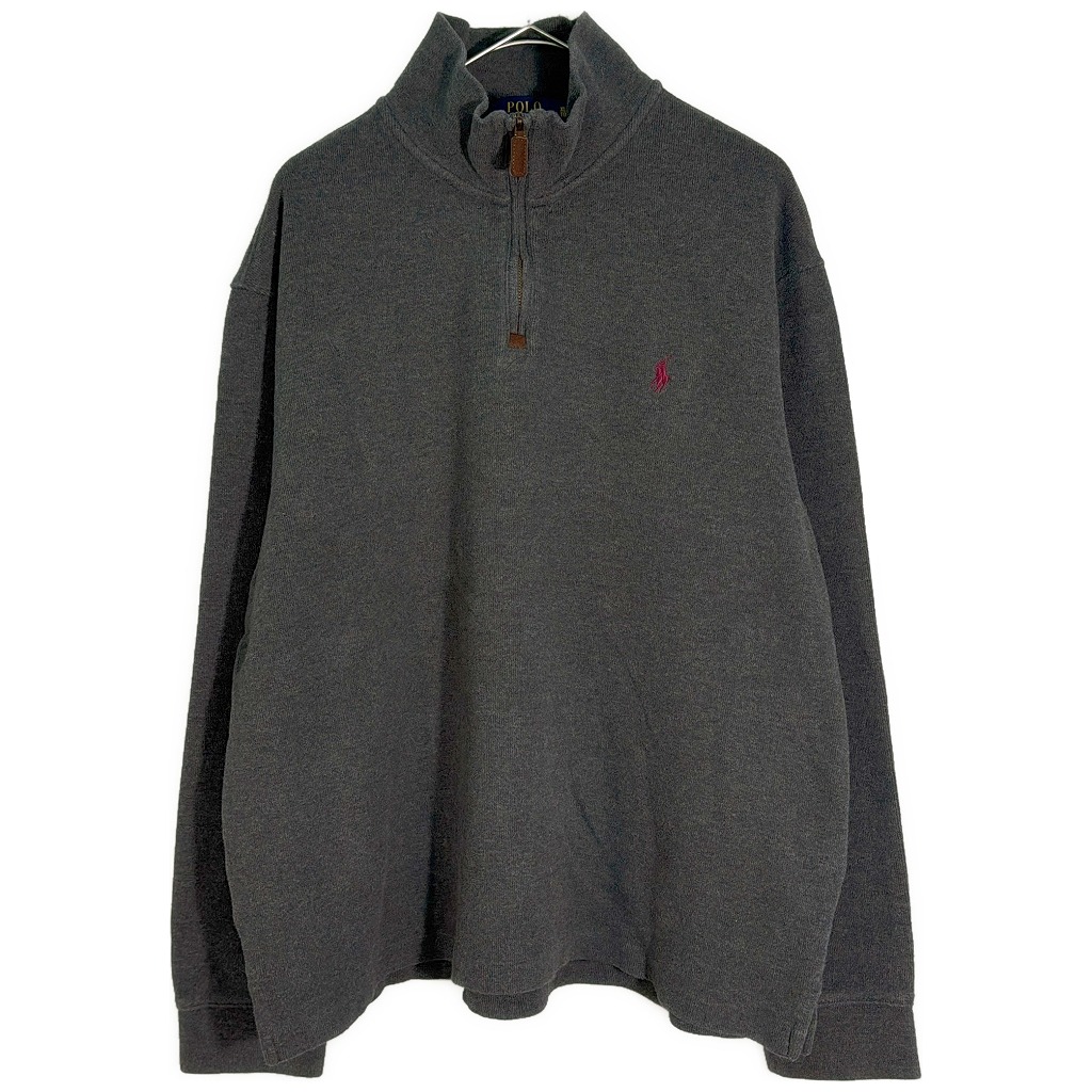 Polo by Ralph Lauren ポロ ラルフローレン ハーフジップ コットンセーター グレー(メンズ XL)中古 古着 X7438