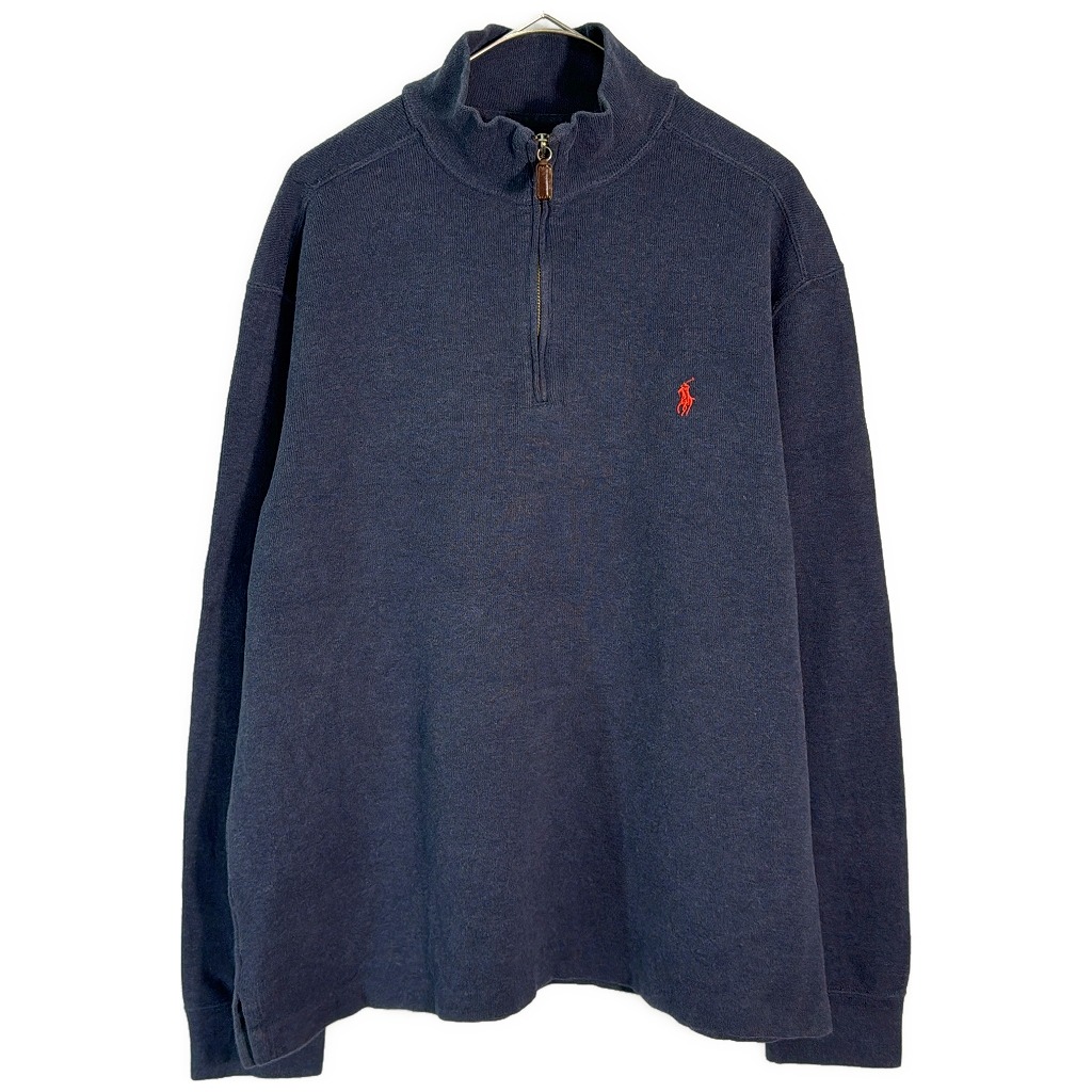 Polo by Ralph Lauren ポロ ラルフローレン ハーフジップ コットンセーター ネイビー(メンズ L)中古 古着 X7441