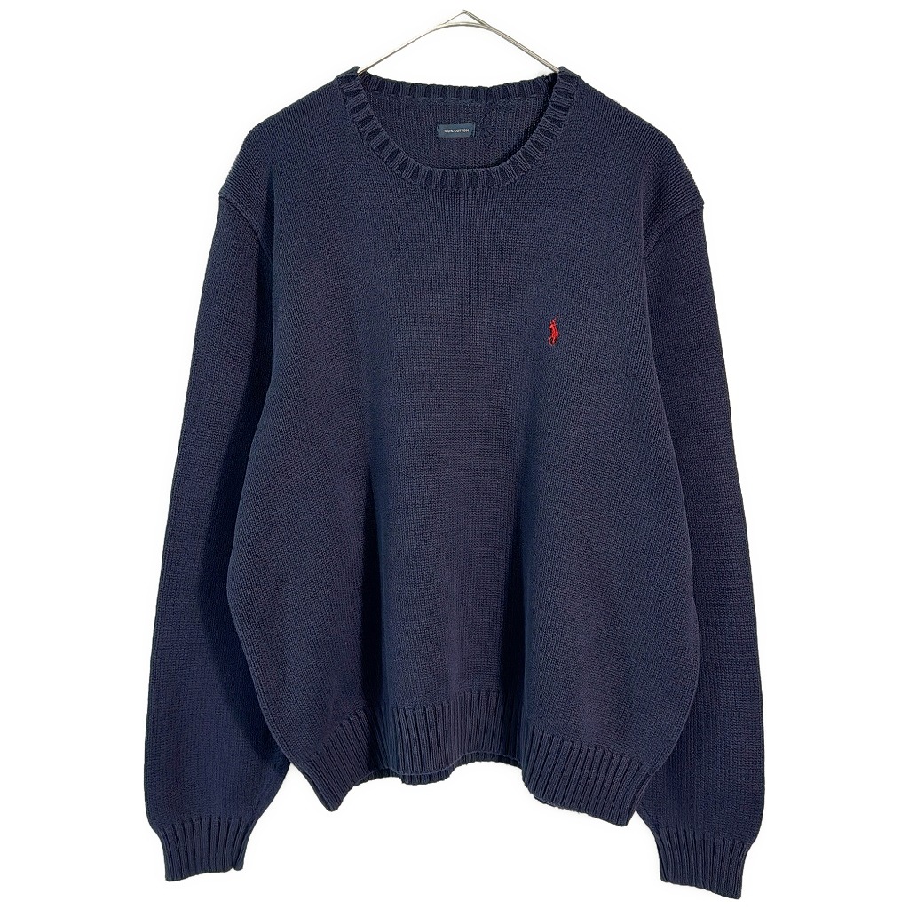 Polo by Ralph Lauren ポロ ラルフローレン コットンニットセーター ネイビー(メンズ M相当)中古 古着 X7442