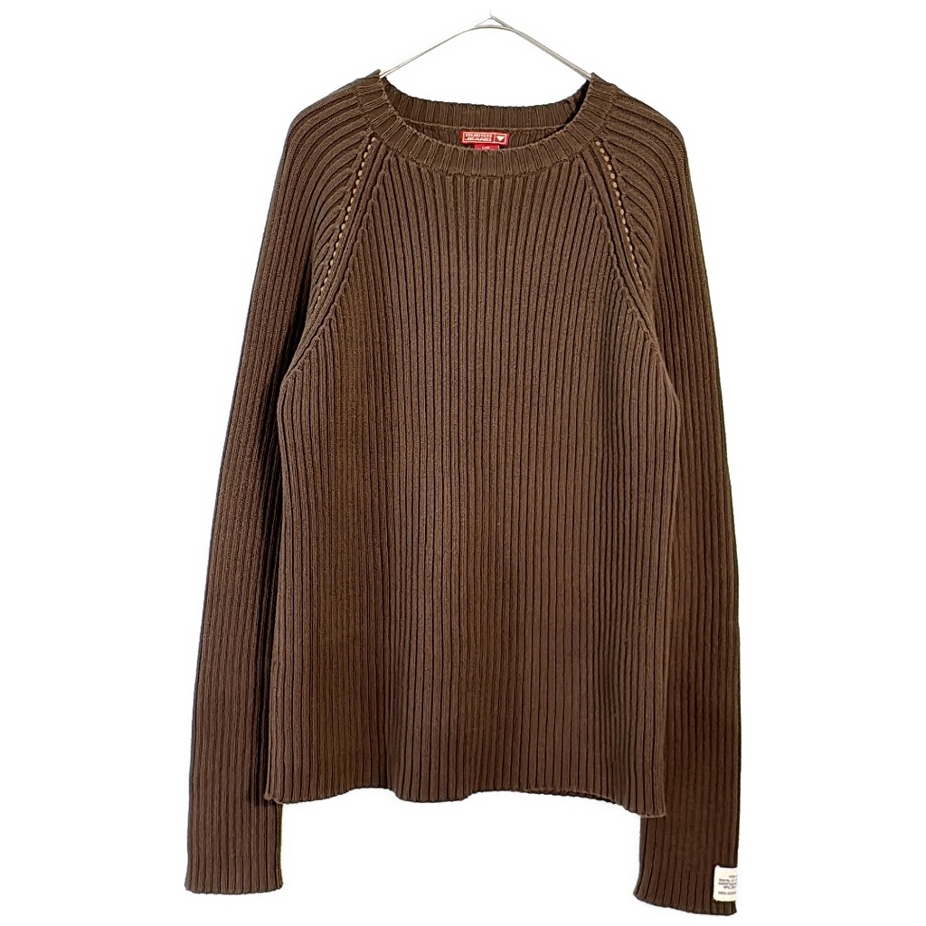 90年代 GUESS JEANS ゲスジーンズ リブニットセーター Y2K ブラウン(メンズ L)中古 古着 X7486