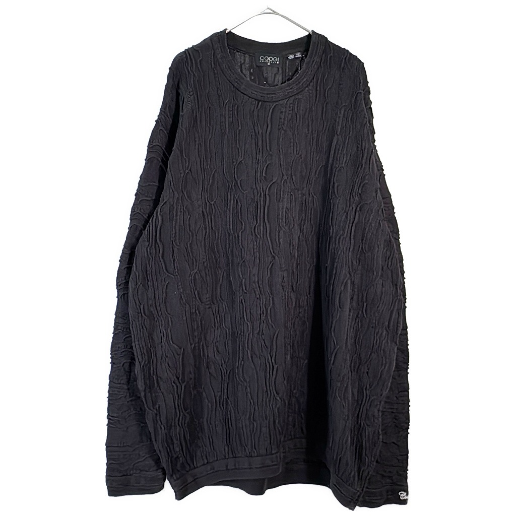 COOGI クージー 3Dニットセーター 大きいサイズ 総柄 ブラック(メンズ 5XL)中古 古着 X7583