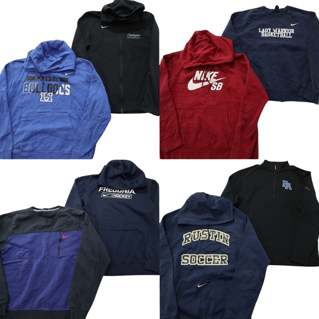 古着卸 まとめ売り ナイキ NIKE スウェット 8枚セット (メンズ L ) フルジップ フーディー カレッジ風 バイカラー 中古 古着 NE1885
