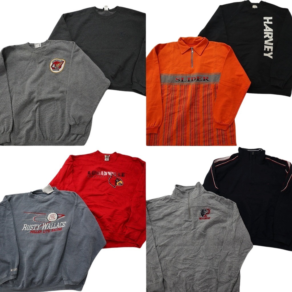 古着卸 まとめ売り カラー スウェット 8枚セット (メンズ XL /2XL ) 前V ハーフジップ スタンドカラー カレッジチーム 中古 古着 NE1952