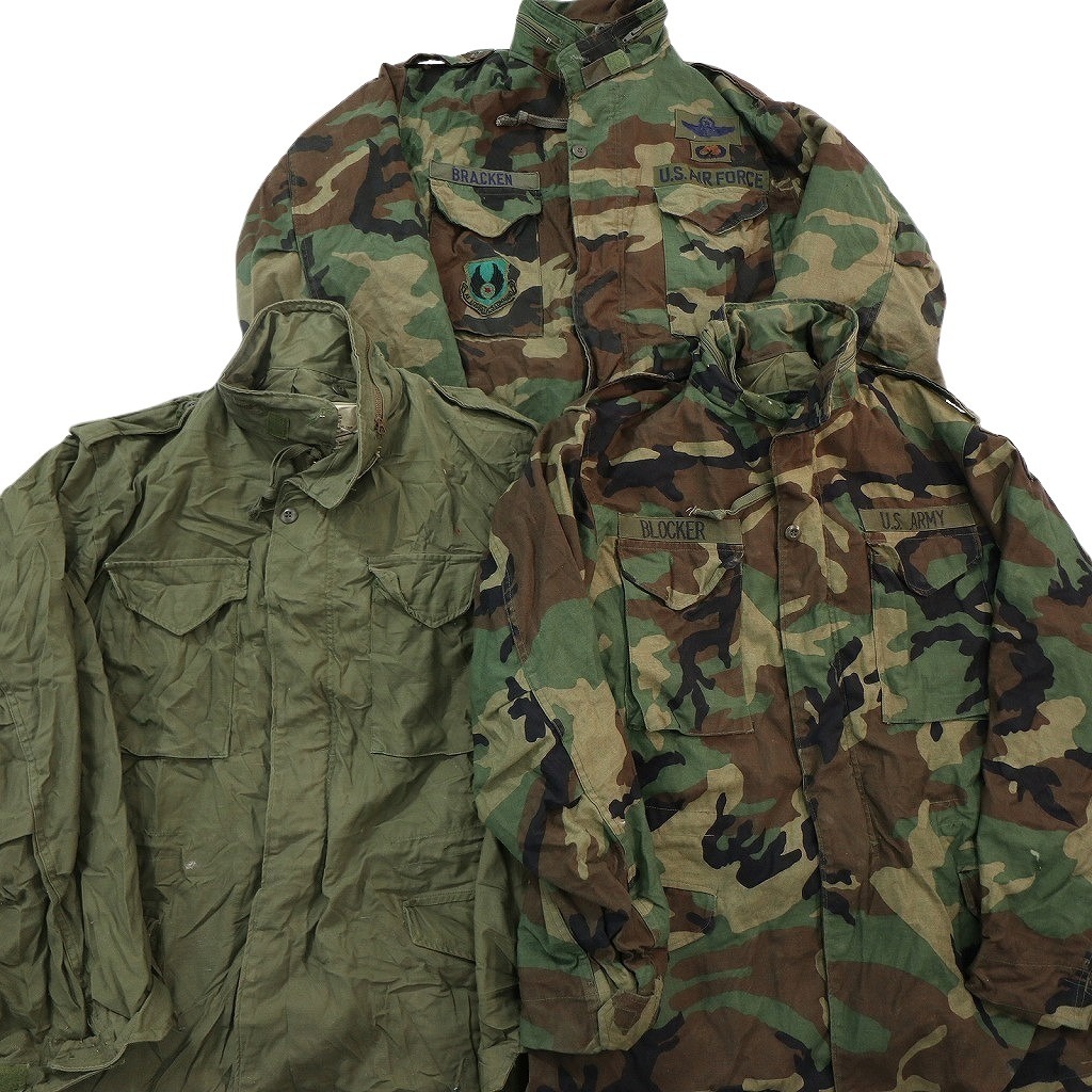 古着卸 まとめ売り 米軍実物 M-65 フィールドジャケット 3rd ミリタリー 3枚セット (メンズ L /XL ) ARMY ウッドランド 中古 古着 NE1988
