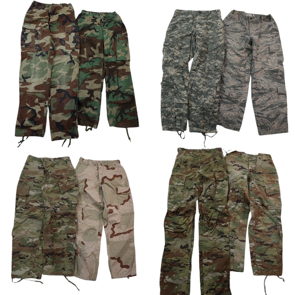 古着卸 まとめ売り 米軍実物 フィールドパンツ ミリタリー 8枚セット (メンズ S ) ウッドランド マルチカム デジカモ 中古 古着 NE2051