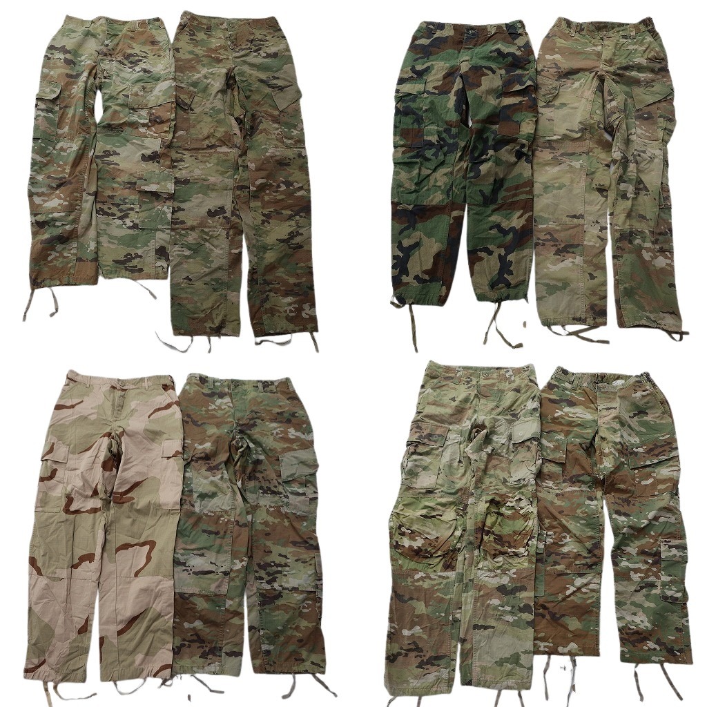古着卸 まとめ売り 米軍実物 フィールドパンツ ミリタリー 8枚セット (メンズ S ) マルチカム デザートカモ ウッドランド 中古 古着 NE2087