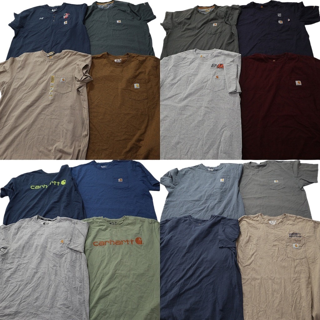 古着卸 まとめ売り カーハート CARHARTT 半袖Tシャツ 16枚セット (メンズ XL /2XL ) デッドストック ヘンリーネック ロゴ 中古 古着 NE2218