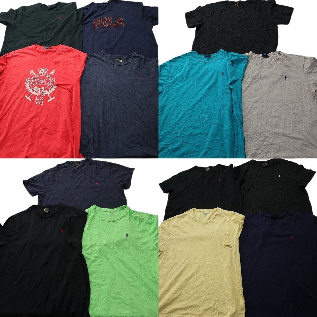 古着卸 まとめ売り ラルフローレン 半袖Tシャツ 14枚セット (メンズ 2XL /3XL /4XL ) ワンポイント ロゴ ブラック グレー 中古 古着 NE2220