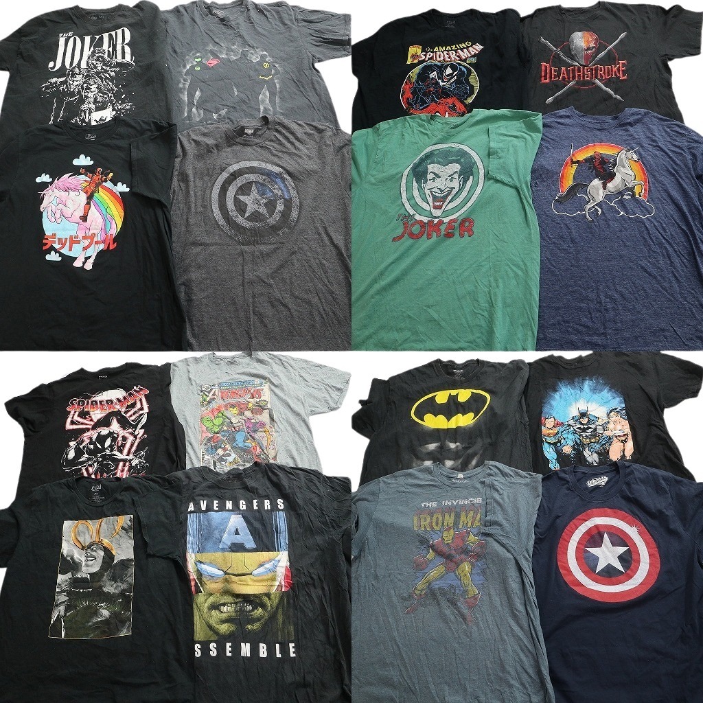 古着卸 まとめ売り アメコミ 半袖Tシャツ 16枚セット (メンズ 2XL ) アイアンマン バットマン キャプテンアメリカ 中古 古着 NE2257