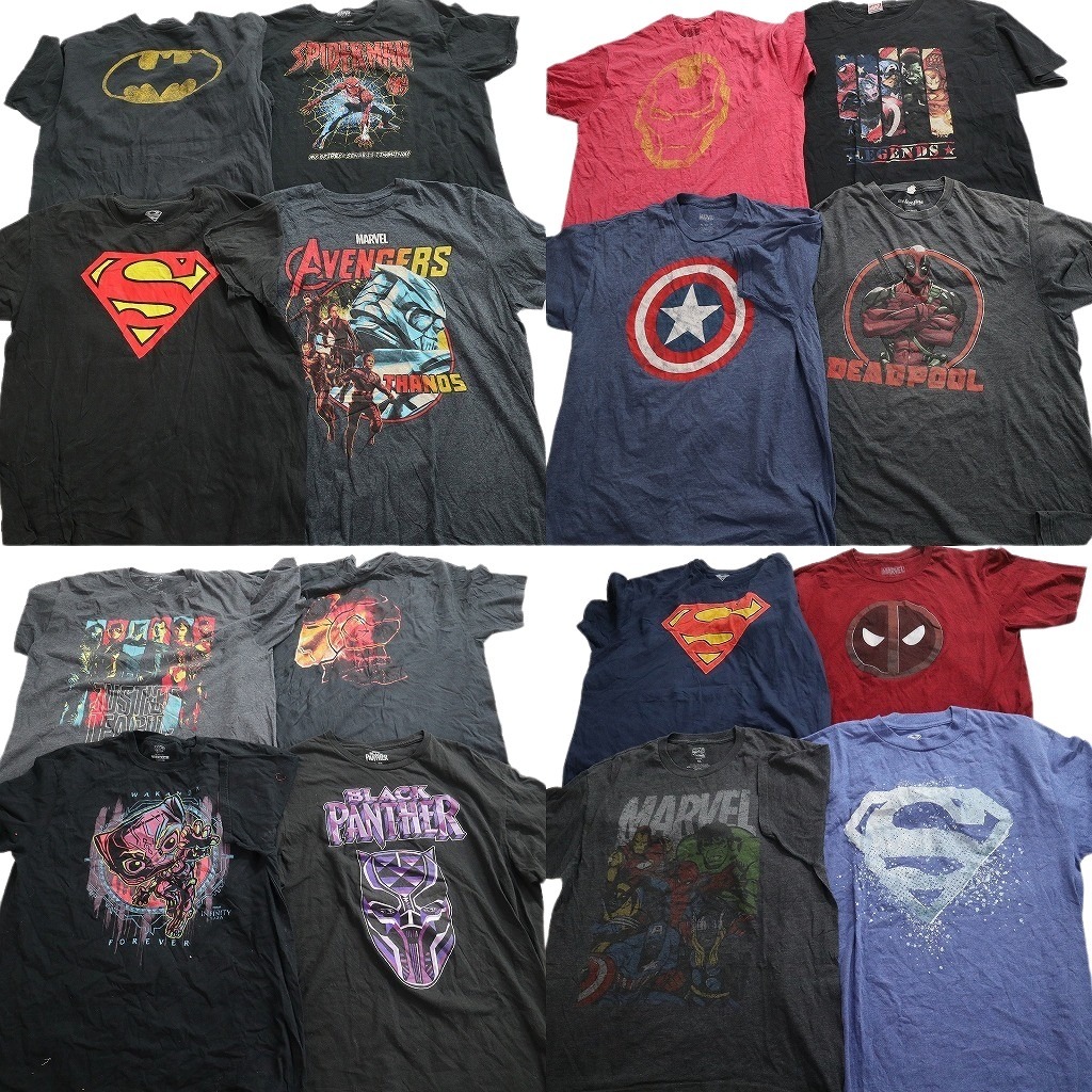 古着卸 まとめ売り アメコミ 半袖Tシャツ 16枚セット (メンズ XL ) スーパーマン バットマン アベンジャーズ 中古 古着 NE2260
