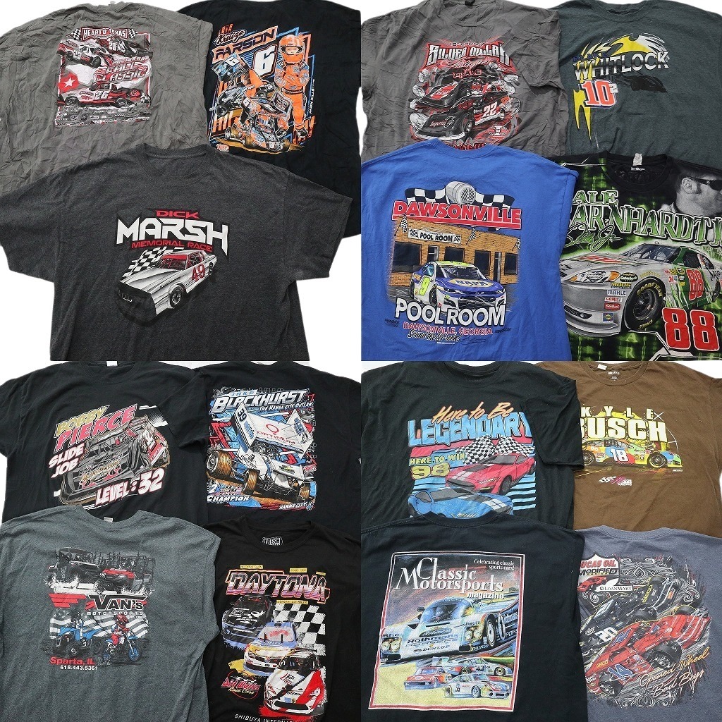 古着卸 まとめ売り レーシング 半袖Tシャツ 15枚セット (メンズ 2XL /3XL ) バックプリント 企業 モータースポーツ 中古 古着 NE2356