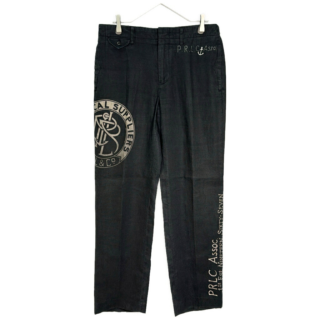 Polo by Ralph Lauren ポロ ラルフローレン リネン シルク ステンシルスラックスパンツ ブラック(メンズ W32 L32)中古 古着 X8109