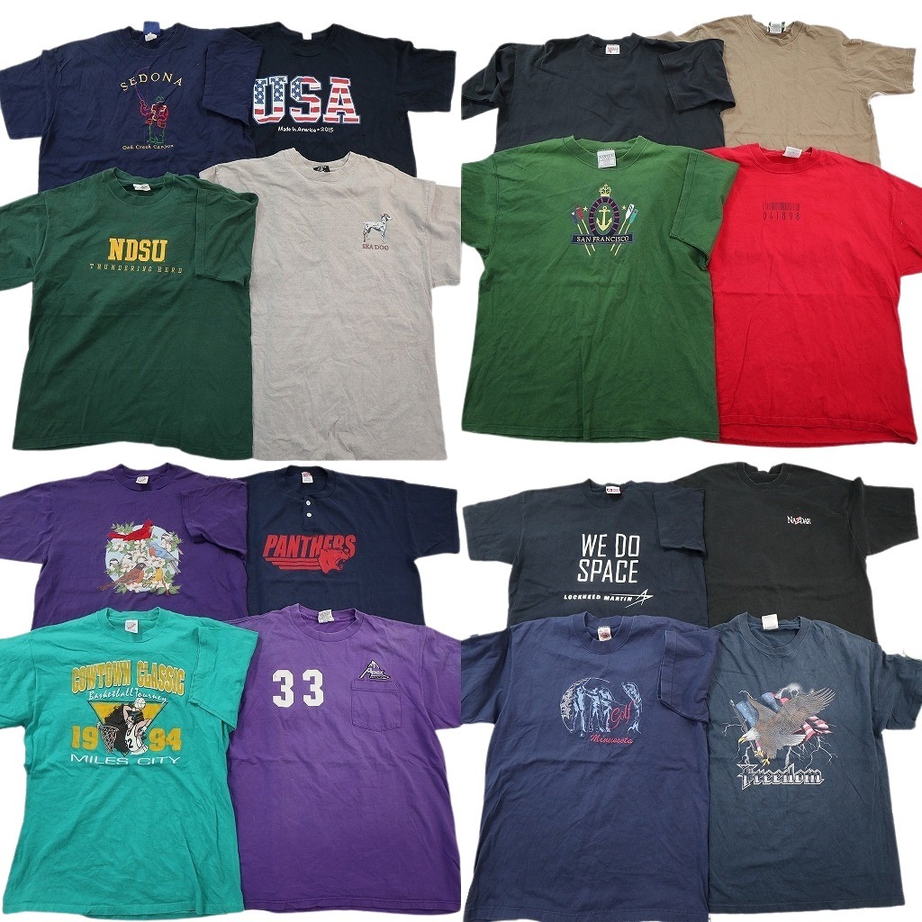 古着卸 まとめ売り USA製 半袖Tシャツ 16枚セット (メンズ L /XL ) フルーツオブザルーム ジャージーズ 星条旗 ヘンリーネック 中古 NE2403