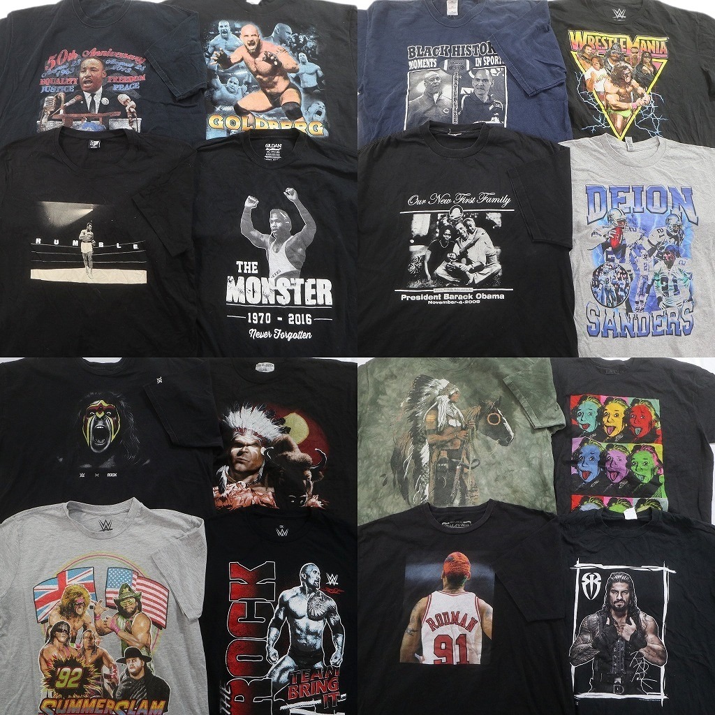 古着卸 まとめ売り 人物 半袖Tシャツ 16枚セット (メンズ 2XL ) タイダイ柄 NBA アインシュタイン レスラー NFL プロ 中古 古着 NE2425