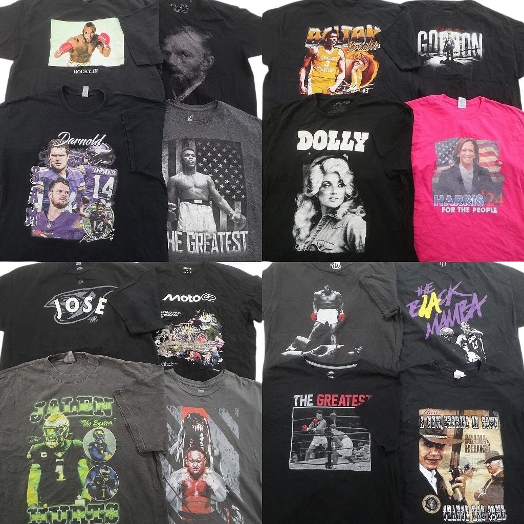 古着卸 まとめ売り 人物 半袖Tシャツ 16枚セット (メンズ 2XL ) NFL プロ 星条旗 モハメドアリ 大判プリントレーシング NBA 中古 NE2426
