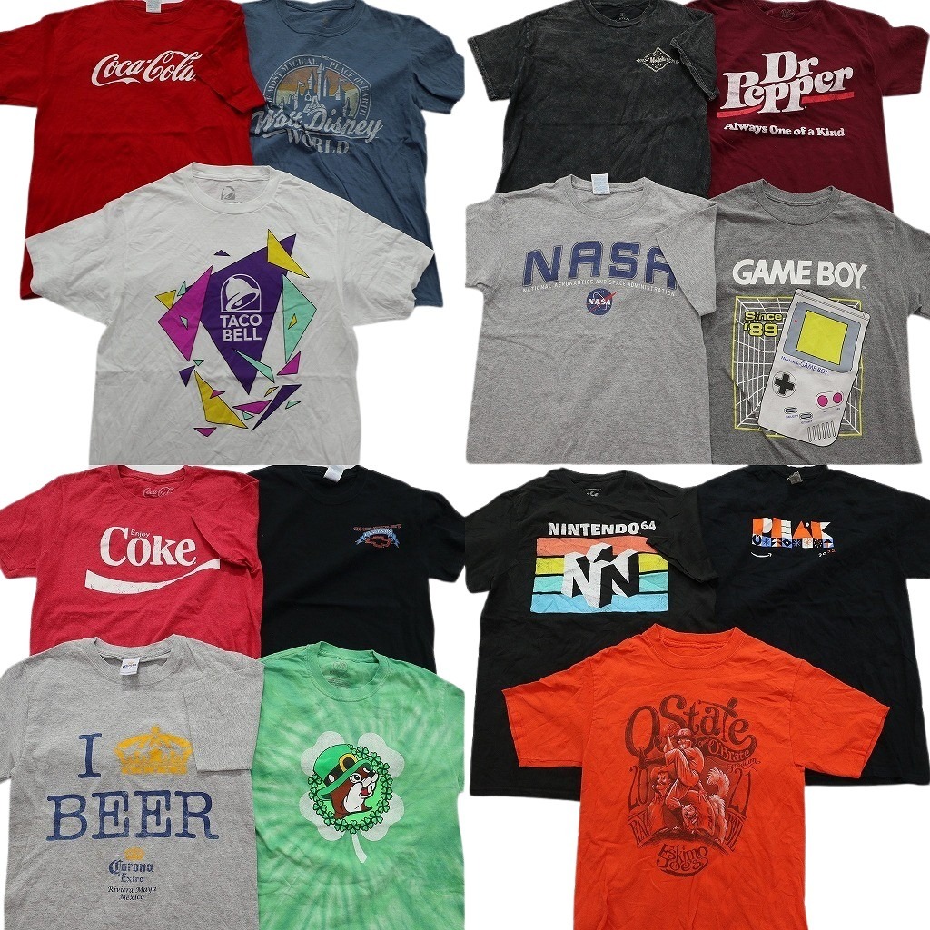 古着卸 まとめ売り 有名企業 半袖Tシャツ 14枚セット (メンズ S /M ) コカ・コーラ タコベル 任天堂 バッキーズ シボレー 中古 古着 NE2470