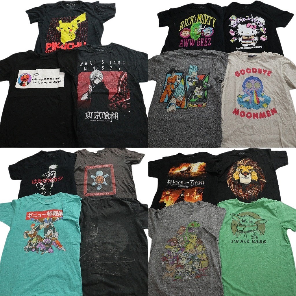 古着卸 まとめ売り キャラクター 半袖Tシャツ 15枚セット (メンズ M ) ピカチュウ ポケモン ドラゴンボール 中古 古着 NE2529