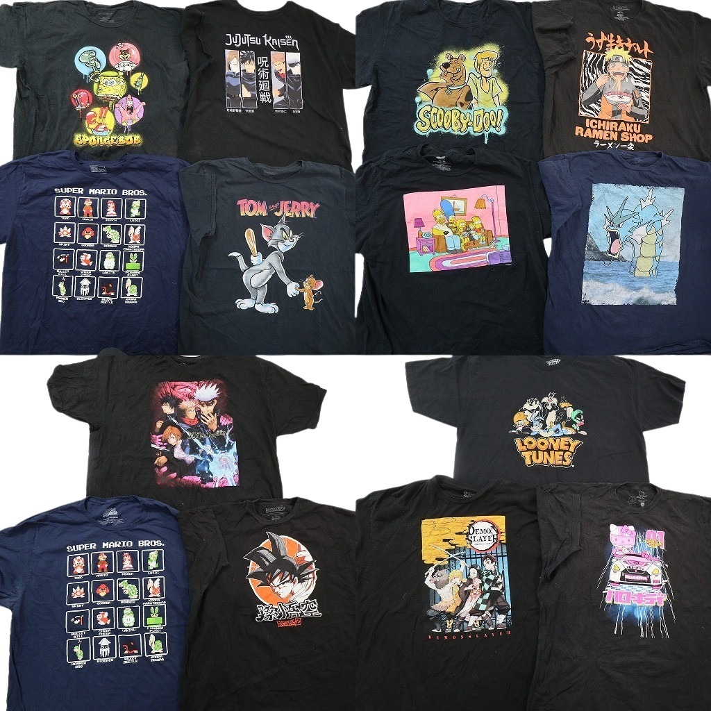 古着卸 まとめ売り キャラクター 半袖Tシャツ 14枚セット (メンズ 3XL ) トムとジェリー 呪術廻戦 鬼滅の刃 サンリオ 中古 古着 NE2549