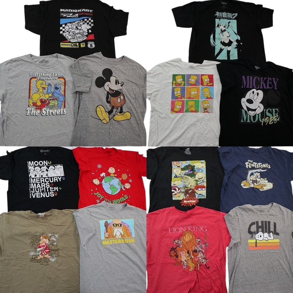 古着卸 まとめ売り キャラクター 半袖Tシャツ 14枚セット (メンズ 2XL ) セサミストリート ディズニー セーラームーン 中古 古着 NE2550