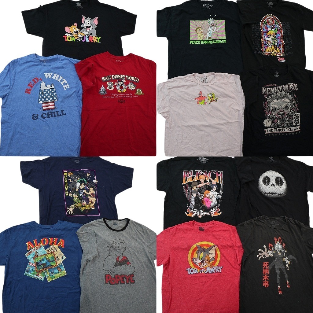 古着卸 まとめ売り キャラクター 半袖Tシャツ 14枚セット (メンズ XL ) ブリーチ トムとジェリー ヒロアカ ゼルダの伝説 中古 古着 NE2553
