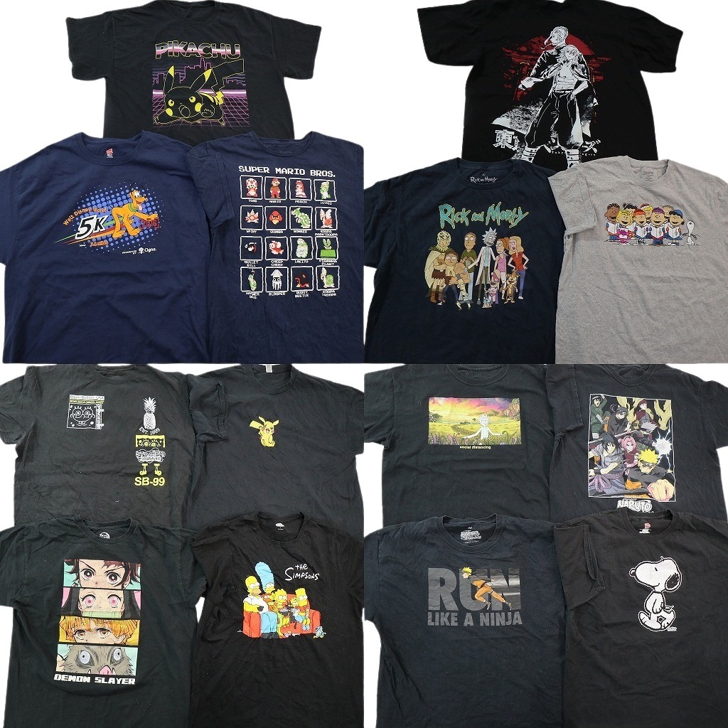 古着卸 まとめ売り キャラクター 半袖Tシャツ 14枚セット (メンズ L /XL ) ポケモン ナルト 鬼滅の刃 東京リベンジャーズ 中古 古着 NE2554