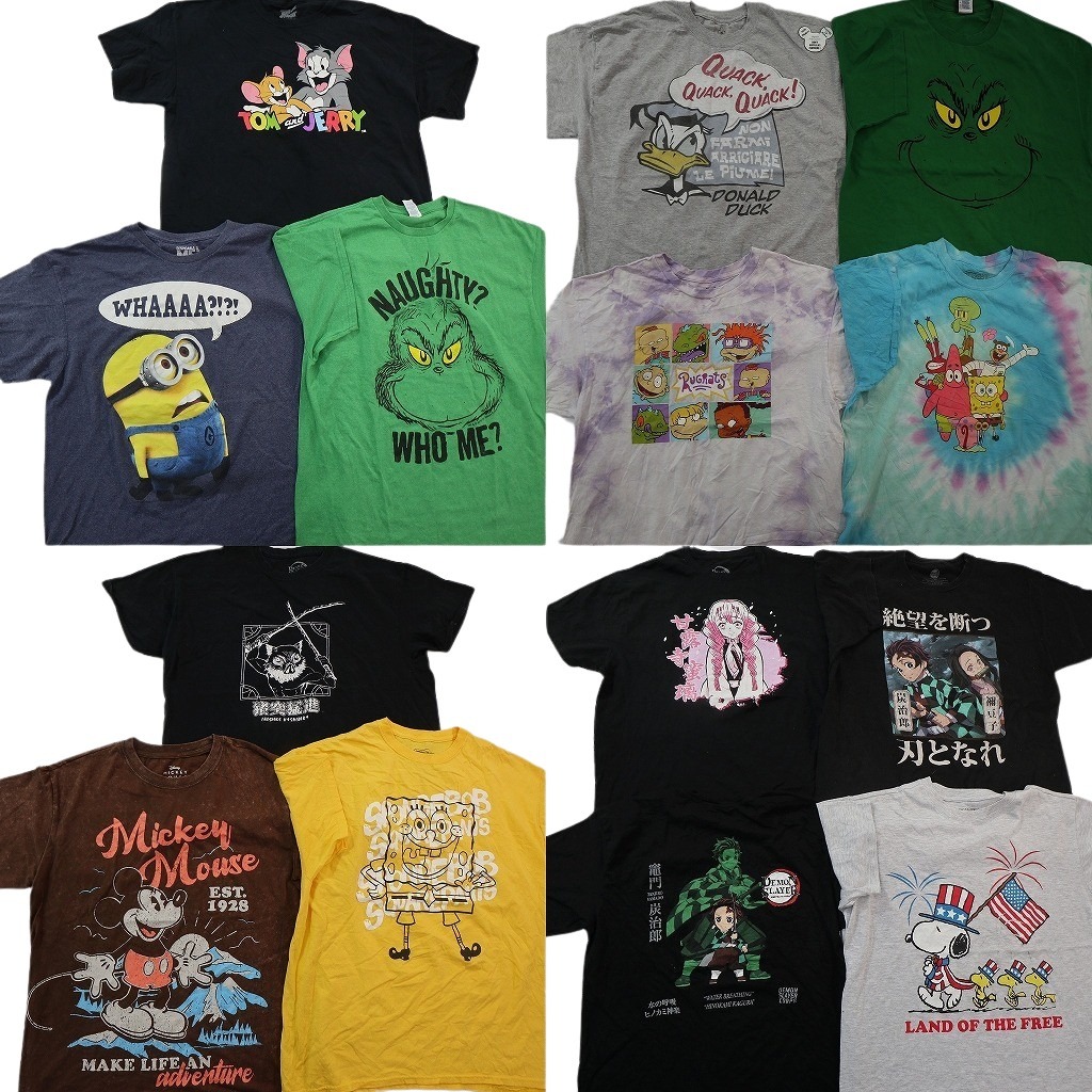 古着卸 まとめ売り キャラクター 半袖Tシャツ 14枚セット (メンズ XL ) トムとジェリー グリンチ 鬼滅の刃 ディズニー 中古 古着 NE2556