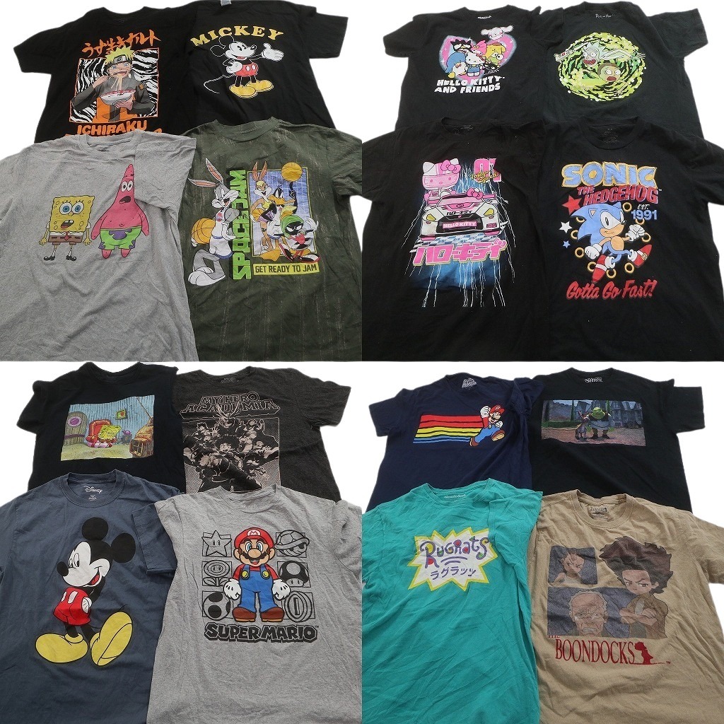 古着卸 まとめ売り キャラクター 半袖Tシャツ 16枚セット (メンズ M ) ミッキー マリオ サンリオ ヒロアカ スポンジボブ 中古 古着 NE2572