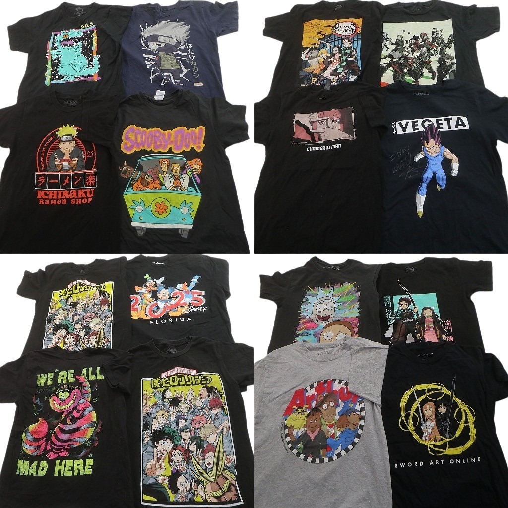 古着卸 まとめ売り キャラクター 半袖Tシャツ 16枚セット (メンズ S ) ナルト ドラゴンボール ヒロアカ ディズニー 中古 古着 NE2579