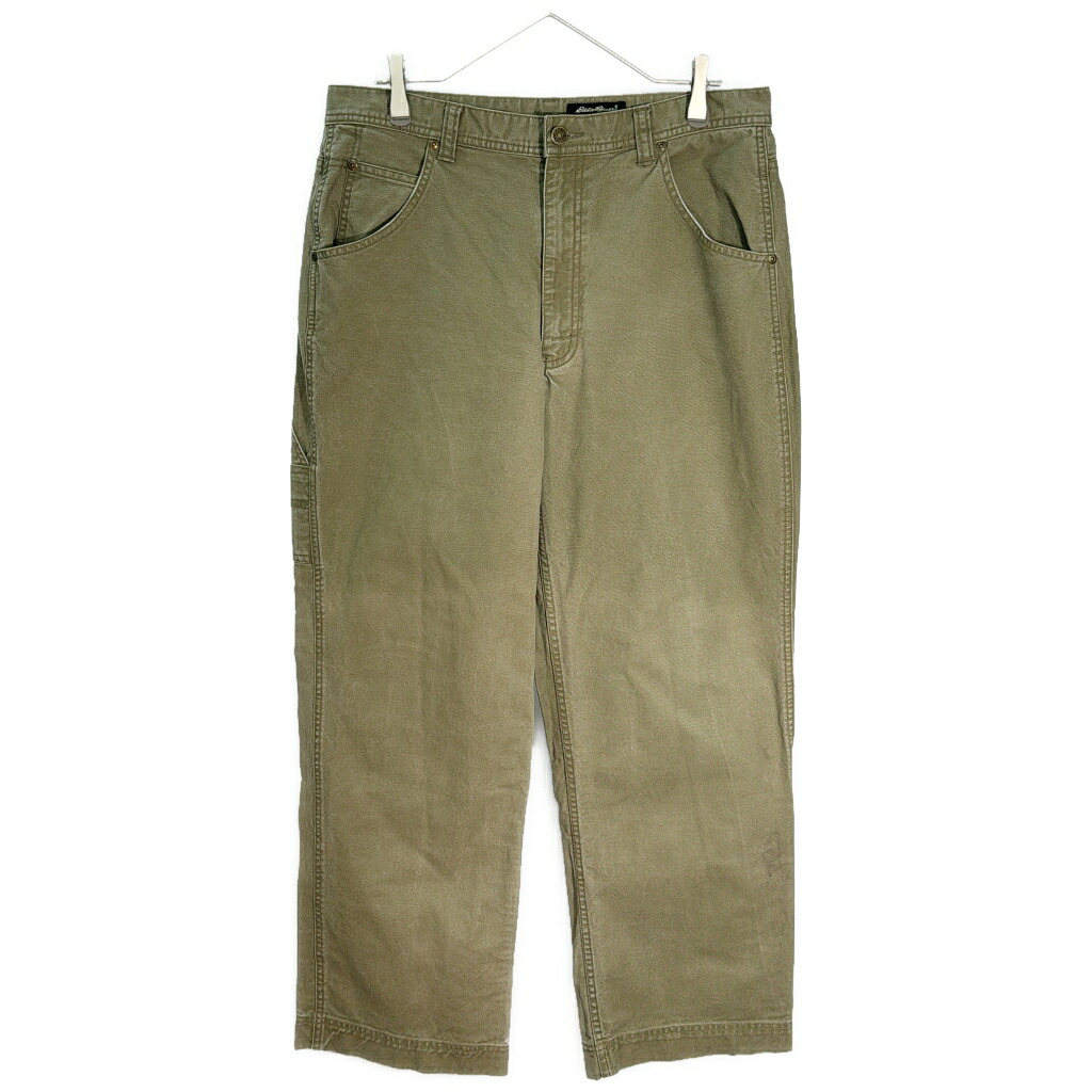 00年代 Eddie Bauer エディーバウアー ペインターパンツ アウトドア グリーン(メンズ W35 L30)中古 古着 X8162