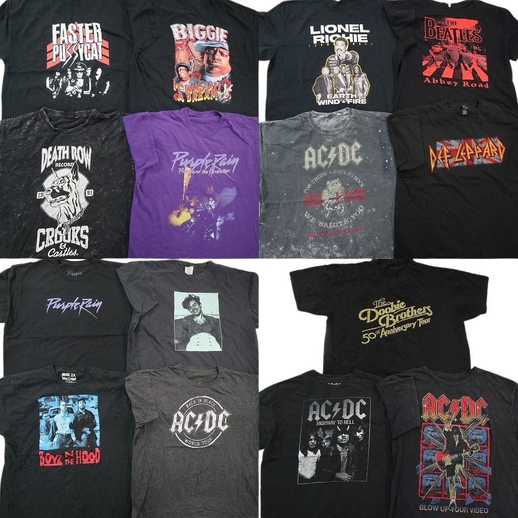 古着卸 まとめ売り 音楽・バンド 半袖Tシャツ 15枚セット (メンズ 2XL ) AC/DC 人物 ビートルズ デフレパード BIG GIE 中古 古着 NE2703