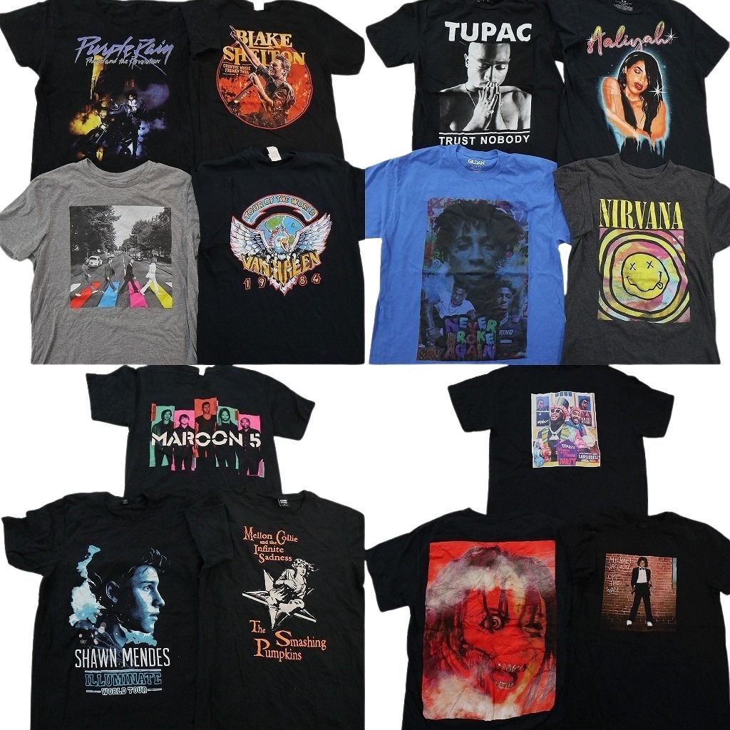古着卸 まとめ売り 音楽・バンド 半袖Tシャツ 14枚セット (メンズ M ) 人物 ラッパー マイケルジャクソン ニルヴァーナ 中古 古着 NE2708