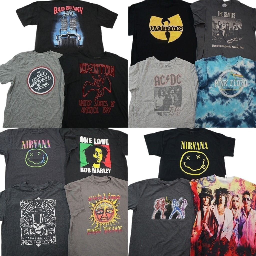 古着卸 まとめ売り 音楽・バンド 半袖Tシャツ 14枚セット (メンズ 2XL ) 大判プリント ニルヴァーナ 人物 ピンクフロイド 中古 古着 NE2717